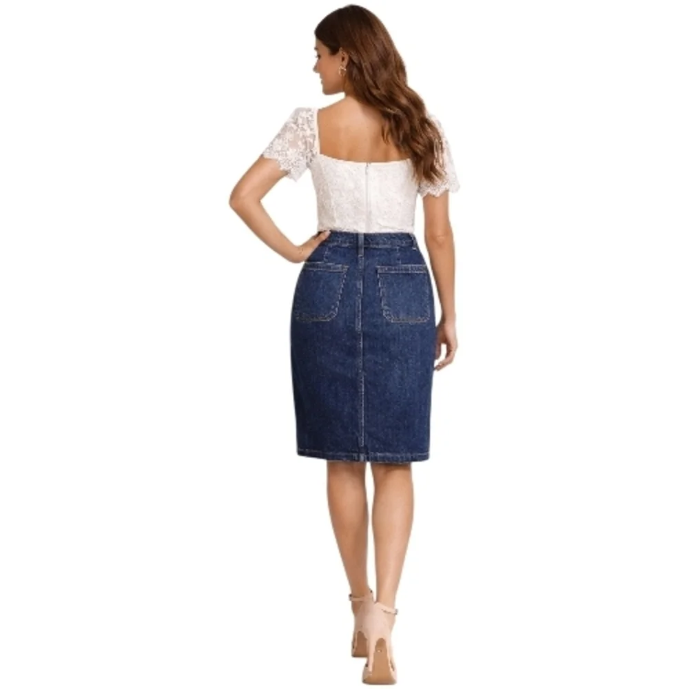 Denim Button-Front Skirt